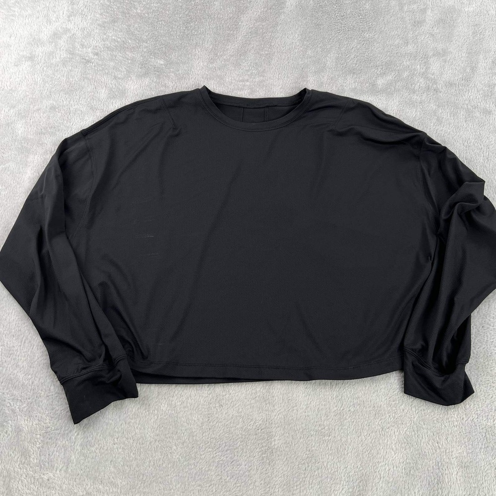 Lululemon Oversized Cropped Long Sleeve Top Womens L Black Yoga Activewear Tee